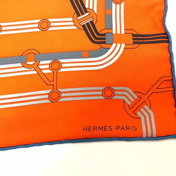 HERMES Pochette 45 Correspondance Carre45 Handkerchiefs Towels Scarf Unused - Picture 3 of 6
